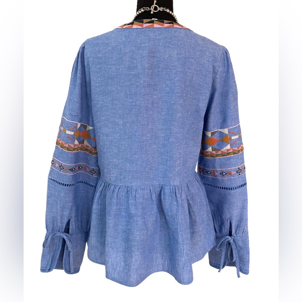 A Loves A Blue Embroidered Peplum Blouse Boho Size M - Picture 7 of 13
